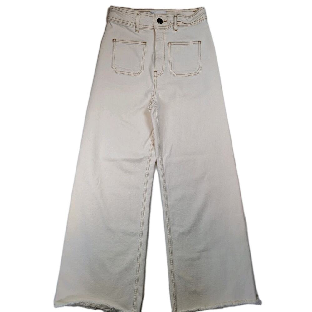 Women's Wide Leg Jeans Zara Ivory Patch Pocket Marine Straight Size 4